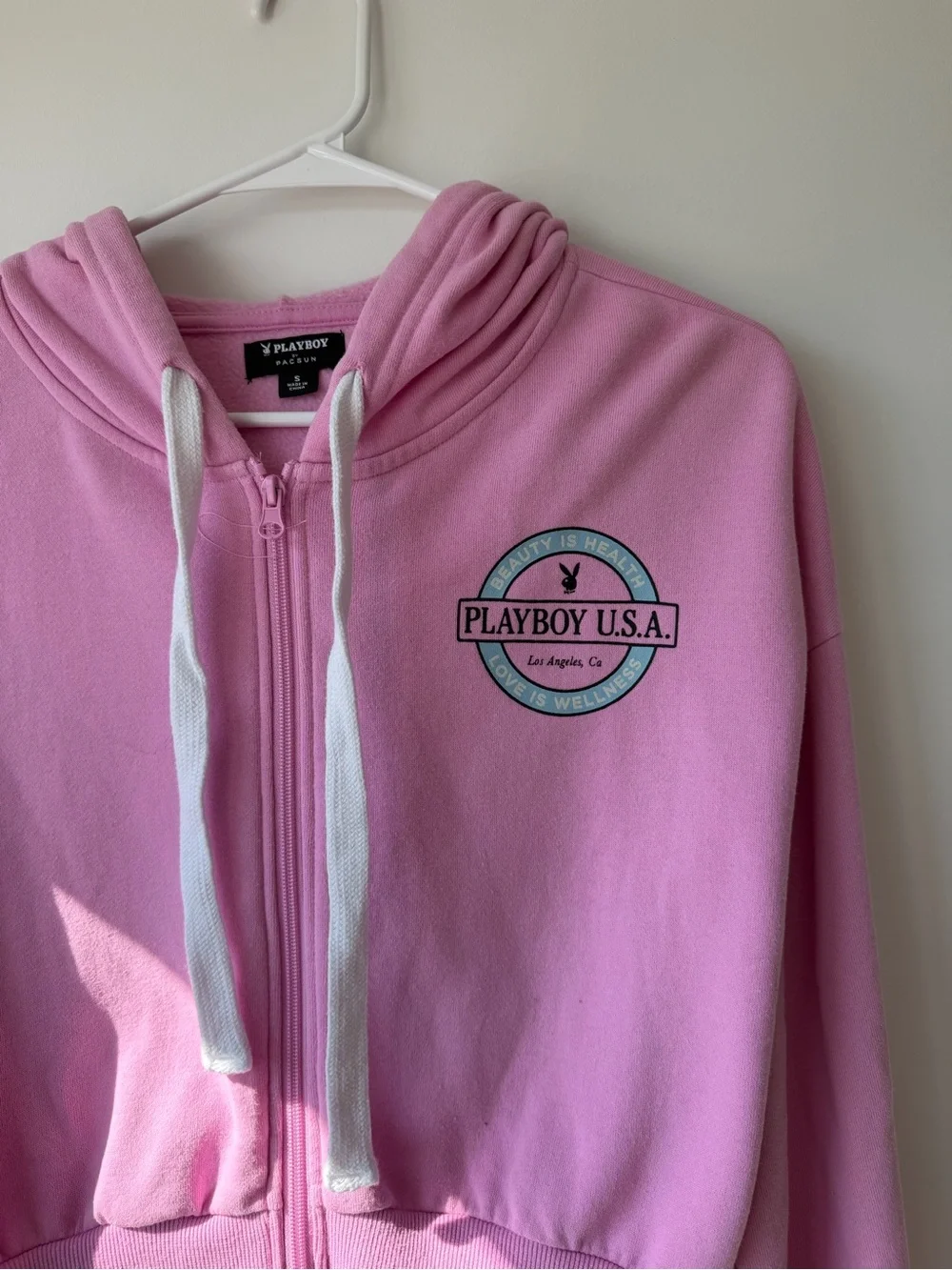 PLAYBOY Cropped Pink Zip-Up Bomber Hoodie